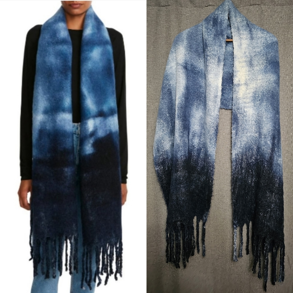 Steve Madden Tie Dye Fringe Detail Scarf Navy multi New One Size